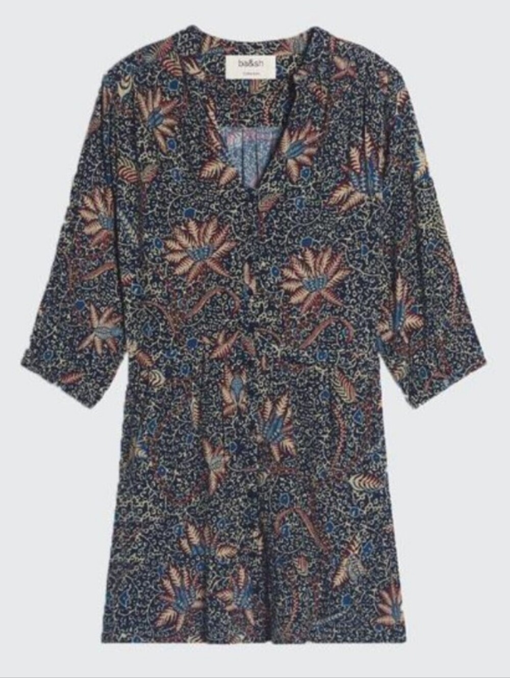 Ba&Sh Jim Mini Dress Floral Buttons Long Sleeve Size 1 Small